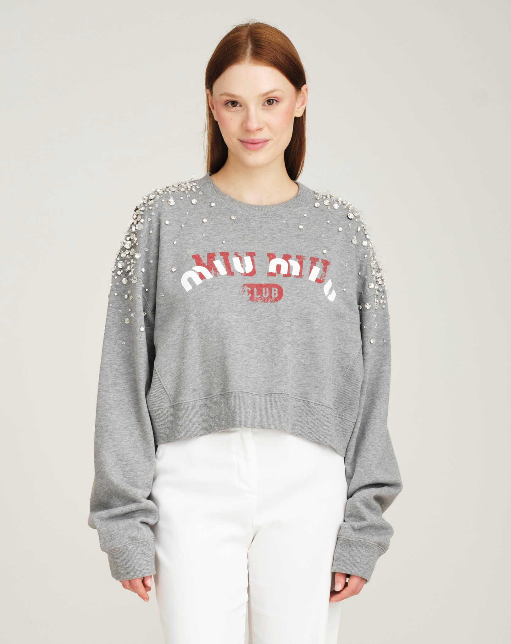 Miu Miu - Embroidered Cotton Fleece Sweatshirt S